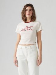 Levi's Koszulka w kolorze kremowo-czerwonym rozmiar: L. Brązowe bluzki damskie Levi's, l, bez wzorów, z bawełny, bez kołnierzyka. Za 83.42 zł.