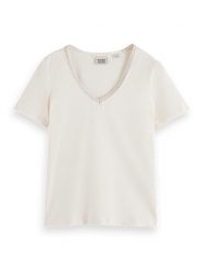 Scotch & Soda Koszulka w kolorze kremowym rozmiar: XS. Brązowe bluzki damskie Scotch & Soda, xs, z aplikacjami, z bawełny, bez kołnierzyka, bez ramiączek. Za 65.85 zł.