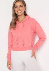 Różowa Bluza z Dodatkiem Bawełny z Kapturem Wykończona Ściągaczami Evista. Czerwone bluzy z kapturem damskie Born2be, l, z bawełny. Za 29.99 zł.