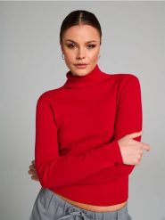 Golf - czerwony. Czerwone golfy damskie Sinsay, l, bez wzorów, z bawełny, bez ramiączek. W wyprzedaży za 12.99 zł.