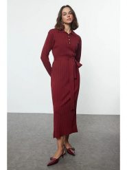 Trendyol Sukienka dzianinowa w kolorze bordowym rozmiar: M. Czerwone sukienki damskie Trendyol, m, bez wzorów, z dzianiny, bez kołnierzyka, bez ramiączek, maxi. Za 109.26 zł.