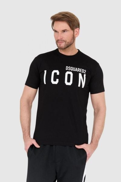 DSQUARED2 Czarny t-shirt męski z dużym logo icon, Rozmiar L. Czarne t-shirty męskie Dsquared2, l, bez wzorów, bez kołnierzyka. W wyprzedaży za 899.99 zł.