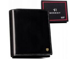 Portfel skórzany Rovicky 22316-VT-RVT czarny. Czarne portfele męskie ROVICKY, bez wzorów, ze skóry. Za 114.00 zł.