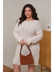 Curvy Lady Sukienka dzianinowa w kolorze beżowym rozmiar: 40/42. Brązowe sukienki damskie Curvy Lady, bez wzorów, z dzianiny, klasyczne, bez kołnierzyka, bez ramiączek, midi. Za 109.52 zł.