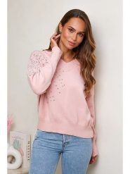 Soft Cashmere Sweter w kolorze jasnoróżowym rozmiar: 38/40. Różowe swetry klasyczne damskie Soft Cashmere, bez kołnierzyka. Za 105.38 zł.