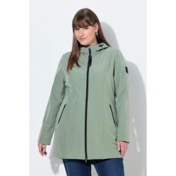 Damskie Długa kurtka softshell HYPRAR hydrofobowa trapezowy krój. Zielone kurtki damskie Ulla Popken, plus size, bez wzorów, z elastanu, bez kaptura. Za 479.99 zł.