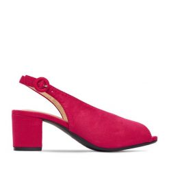 Sandały JENNY. Czerwone sandały damskie Jenny, bez wzorów, bez obcasa, na słupku. Za 99.99 zł.