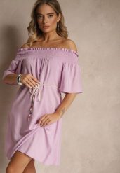 Fioletowa Sukienka Hiszpanka z Bawełną i Wiskozą Ozdobiona Sznurkiem Lilarelle. Fioletowe sukienki damskie Renee, na co dzień, na wiosnę, m, bez wzorów, z bawełny, eleganckie, bez kołnierzyka, bez ramiączek, mini, z odkrytymi ramionami. W wyprzedaży za 45.49 zł.