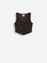 Kamizelka z dodatkiem wełny - mahoniowy. Brązowe kamizelki damskie Reserved, l, z tkaniny. Za 159.99 zł.