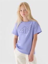 4F T-shirt z nadrukiem dziewczęcy - niebieski 128 (7-8 lat). Niebieskie koszulki dziewczęce 4f, bez wzorów, z bawełny, bez ramiączek. W wyprzedaży za 19.99 zł.