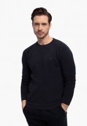 Bawełniany sweter S-MIKO. Niebieskie swetry męskie Volcano, l, bez wzorów, z bawełny, bez kołnierzyka. Za 149.99 zł.