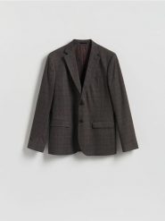 Marynarka slim fit z wiskozą - brązowy. Brązowe marynarki męskie Reserved, bez wzorów, z tkaniny. Za 379.99 zł.