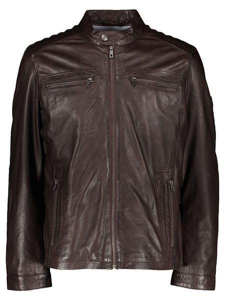 Bugatti Skórzana kurtka w kolorze ciemnobrązowym rozmiar: 56. Brązowe kurtki męskie Bugatti, bez wzorów, ze skóry, bez kaptura. Za 891.99 zł.