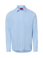 HUGO koszula lniana - Ermano Mężczyźni Regular Fit len (100%) niebieski, M. Niebieskie koszule męskie Hugo, na lato, m, bez wzorów, ze lnu, bez kołnierzyka, bez ramiączek. Za 279.95 zł.