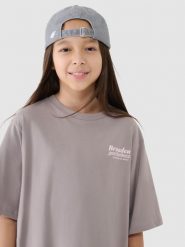 4F T-shirt oversize z nadrukiem dziewczęcy - beżowy 128 (7-8 lat). Brązowe koszulki dziewczęce 4f, bez wzorów, z bawełny, bez ramiączek. W wyprzedaży za 19.99 zł.