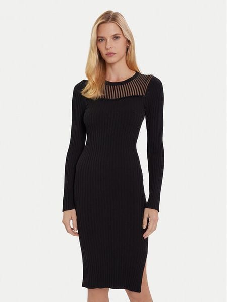Morgan Sukienka dzianinowa 252-RMAN Czarny Slim Fit. Czarne sukienki damskie Morgan, m, bez wzorów, z dzianiny, bez kołnierzyka, bez ramiączek. Za 227.99 zł.
