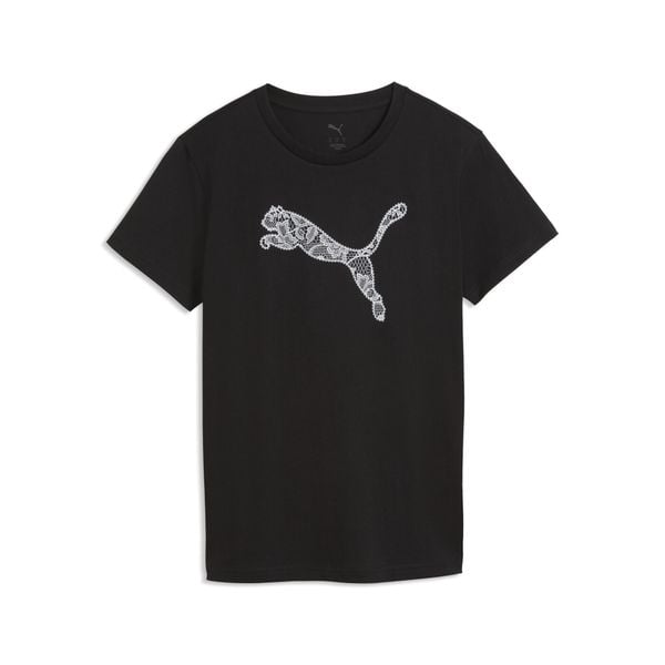 Damska koszulka Graphics Lace Cat PUMA. Czarne bluzki sportowe damskie Puma, m, z bawełny, bez kołnierzyka, bez ramiączek. Za 109.00 zł.
