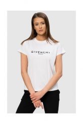 GIVENCHY Biały t-shirt damski z czarnym logo vintage, Rozmiar L. Białe t-shirty damskie Givenchy, l, bez wzorów, prążkowane, bez kołnierzyka. W wyprzedaży za 899.99 zł.