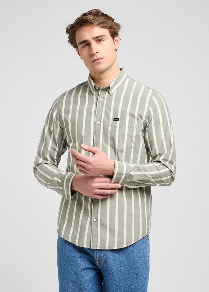 MESKA KOSZULA LEE BUTTON DOWN OLIVE STONE STRIPE 112370546. Zielone koszule męskie Lee, l, bez wzorów, bez kołnierzyka, bez ramiączek. Za 169.99 zł.