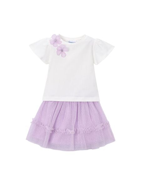 Mayoral Komplet t-shirt i spódniczka 3946 Fioletowy Regular Fit. Fioletowe koszulki dziewczęce Mayoral, bez wzorów, z bawełny, bez ramiączek. Za 189.99 zł.