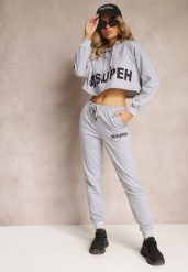 Szary 3-częściowy Komplet z Topem Bluzą i Spodniami Dresowymi Klomenna. Szare bluzy bez kaptura damskie Renee, l, z dresówki. Za 139.99 zł.