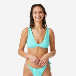 Góra stroju kąpielowego Roxy trójkąt. Niebieskie bikini damskie Roxy, bez wzorów. Za 79.99 zł.