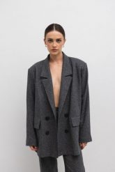 Wełniana marynarka z marszczeniem w kolorze GRAFIT nakrapiany -ROCHELLE-M/L. Białe marynarki i żakiety damskie Marsala, l, bez wzorów, z jeansu, eleganckie. W wyprzedaży za 357.27 zł.