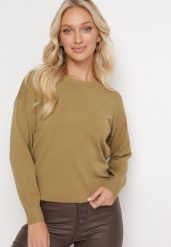 Jasnozielony Sweter o Klasycznym Kroju z Okrągłym Dekoltem Kamalthea. Zielone swetry klasyczne damskie Born2be, z dzianiny, bez kołnierzyka. Za 59.99 zł.