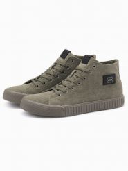 Buty męskie trampki canvas z wysoką cholewką – oliwkowe V2 OM-FOTH-0186 - 44. Zielone trampki i tenisówki męskie Ombre Clothing, z aplikacjami, z gumy, przed kolano, bez zapięcia. W wyprzedaży za 109.99 zł.