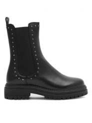 Sergio Bardi Botki RST-C1057-01SB Czarny. Czarne botki damskie Sergio Bardi, ze skóry, bez obcasa, na płaskiej podeszwie, bez zapięcia. Za 221.99 zł.