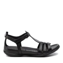 Sandały ECCO. Czarne sandały damskie ECCO, bez wzorów, bez obcasa, na płaskiej podeszwie. Za 349.99 zł.