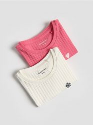 Prążkowany t-shirt 2 pack - wielobarwny. Koszulki dziewczęce Reserved, m, bez wzorów, z bawełny, bez ramiączek. Za 35.99 zł.