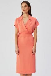 Elegancka sukienka z kołnierzem pomarańczowa. Brązowe sukienki damskie Stylove, do pracy, l, bez wzorów, z elastanu, biznesowe, bez kołnierzyka, bez ramiączek, midi, dopasowane. Za 349.00 zł.