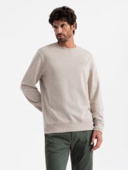 Melanżowa męska bluza dresowa z wyszywanym logotypem – beżowa V2 OM-SSNZ-0163 - XXL. Brązowe bluzy bez kaptura męskie Ombre Clothing, l, z bawełny. W wyprzedaży za 89.99 zł.