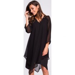 Szyfonowa sukienka boho s159. Niebieskie sukienki damskie Style, s, bez wzorów, z szyfonu, boho, z asymetrycznym kołnierzem, bez ramiączek, asymetryczne. Za 149.00 zł.