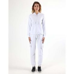 Bluza miękka z bawełna z kaptur na co dzień. Białe bluzy sportowe damskie LEONE 1947 APPAREL, bez wzorów, z bawełny, bez ramiączek, bez kaptura. W wyprzedaży za 224.31 zł.