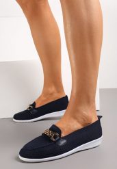 Niebieskie Półbuty z Elastyczną Cholewką i Elegancką Klamerką Naelle. Niebieskie półbuty damskie Born2be, bez wzorów, eleganckie, bez obcasa. Za 54.99 zł.