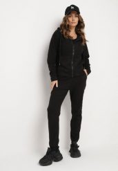 Czarny Komplet Dresowy Bluza z Kapturem i Spodnie z Troczkiem Sorttia. Czarne bluzy z kapturem damskie Born2be, l, z dresówki. Za 69.99 zł.