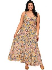 Aller Simplement Sukienka w kolorze beżowo-jasnoróżowym rozmiar: 46/48. Brązowe sukienki damskie Aller Simplement, bez wzorów, z bawełny, bez kołnierzyka, bez ramiączek, maxi. Za 100.99 zł.