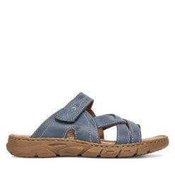 Klapki Josef Seibel. Niebieskie klapki damskie Josef Seibel, bez wzorów, bez obcasa. Za 299.99 zł.