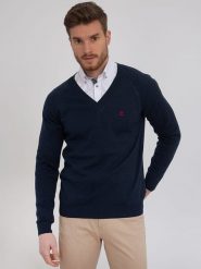 SIR RAYMOND TAILOR Sweter "Svend" w kolorze granatowym rozmiar: L. Niebieskie swetry męskie Sir Raymond Tailor, l, bez wzorów, z bawełny, bez kołnierzyka. Za 149.45 zł.