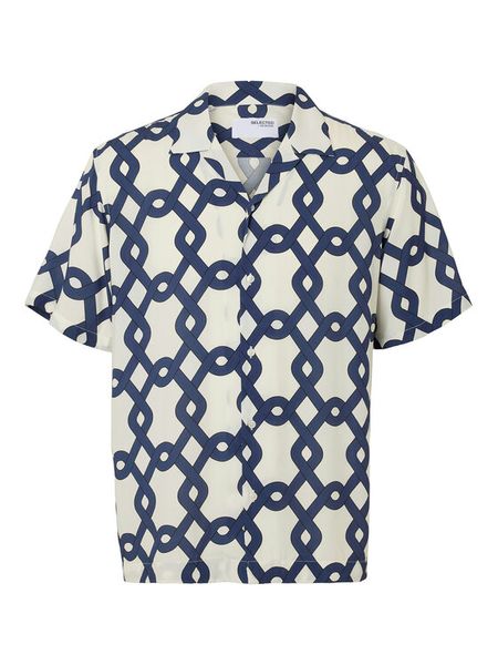 Selected Homme Koszula 16088360 Granatowy Relaxed Fit. Niebieskie koszule męskie Selected Homme, l, bez wzorów, z wiskozy, bez kołnierzyka, bez ramiączek. Za 109.99 zł.