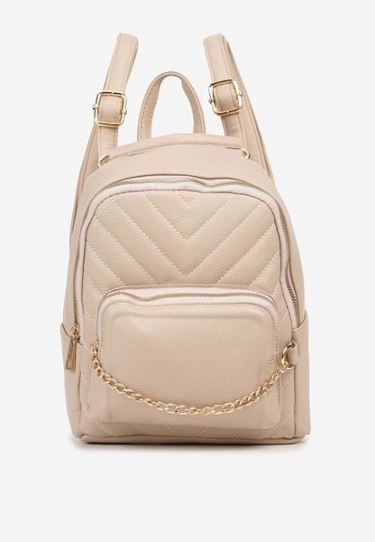 Beżowy Plecak Ozdobiony Łańcuszkiem i Pikowaniem Kolaggia. Brązowe plecaki damskie Renee, bez wzorów, z jeansu, eleganckie. Za 89.99 zł.