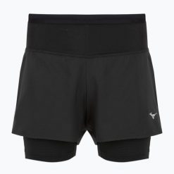 Spodenki do biegania męskie Mizuno Trail ER 2IN1. Czarne szorty męskie Mizuno, z aplikacjami, z elastanu, sportowe. Za 199.99 zł.