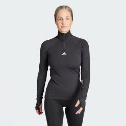 Koszulka Techfit COLD.RDY 1/4 Zip Long Sleeve Training. Czarne bluzki sportowe damskie Adidas, m, bez wzorów, z materiału, bez ramiączek. W wyprzedaży za 194.35 zł.