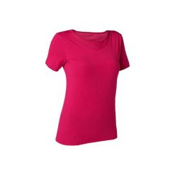Koszulka krótki rękaw Gym & Pilates 520 z tiulem damska czerwona. Czerwone bluzki sportowe damskie DOMYOS, xl, z bawełny, bez kołnierzyka, bez ramiączek. Za 54.99 zł.