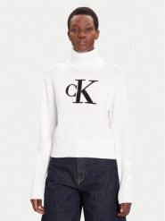 Calvin Klein Jeans Golf Chenille LV047D354G Biały Relaxed Fit. Białe golfy damskie Calvin Klein Jeans, m, bez wzorów, z bawełny, bez ramiączek. Za 299.99 zł.