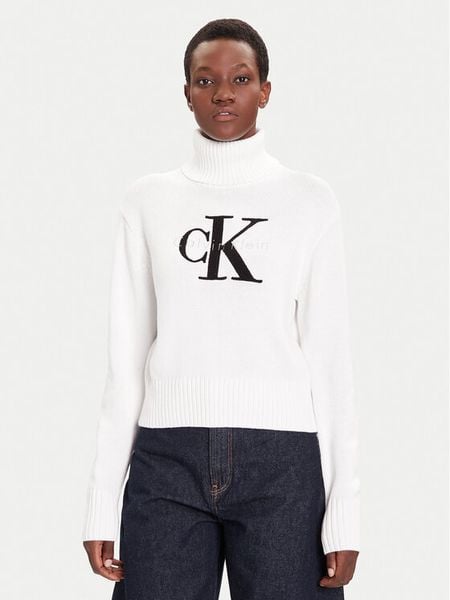 Calvin Klein Jeans Golf Chenille LV047D354G Biały Relaxed Fit. Białe golfy damskie Calvin Klein Jeans, m, bez wzorów, z bawełny, bez ramiączek. Za 299.99 zł.