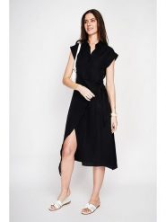 Le Jardin du Lin Sukienka w kolorze czarnym rozmiar: 36. Czarne sukienki damskie Le jardin du lin, bez wzorów, bez kołnierzyka, bez ramiączek, midi. Za 130.99 zł.