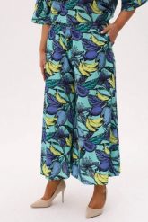Miętowe spódnico - spodnie Tropica Lazurowe Owoce PLUS SIZE XXL OVERSIZE. Niebieskie spodnie materiałowe damskie Moda Size Plus Iwanek, bez wzorów, z bawełny, casualowe, plus size. Za 229.90 zł.